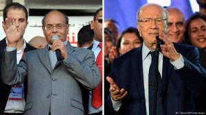 Tunisia's outgoing and incoming presidents respectively: Moncef Marzouki (left) and Beji Caid Essebsi. According to Loay Mudhoon, Tunisia's post-revolutionary politicians saw what exteme polarisation and entrenched ideological fighting led to in Egypt and avoided making the same mistakes